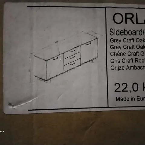 BOXED ORLANDO 4 SIDEBOARD IN GREY CRAFT OAK , INCOMPLETE BOX 2 ONLY , NO BOX 1
