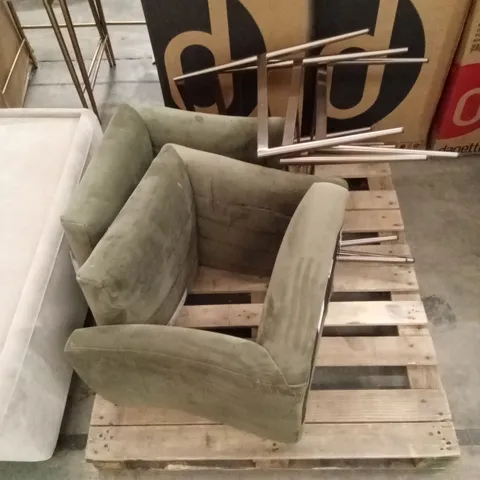 SET OF 3 DANETTI OLIVE VELVET DINING CHAIRS