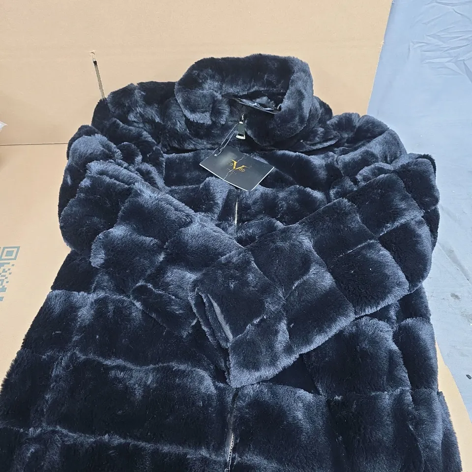 V69 ITALIA GIUBOTTO DONNA – BLACK FAUX FUR COAT, SIZE M