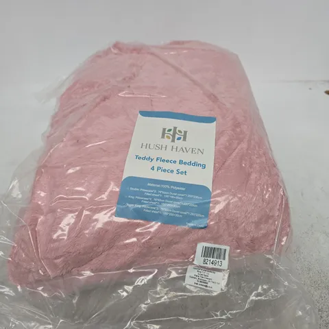 HUSH HAVEN TEDDY FLEECE BEDDING 4 PIECE SET – PINK - SUPER KING 
