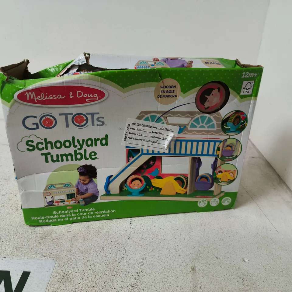 BOX OF APPROXIMATELY 12 ASSORTED TOYS INCLUDING TOY PTERANODON , SCHOOL YARD TUMBLE AND SPORT 78 TOY CAR