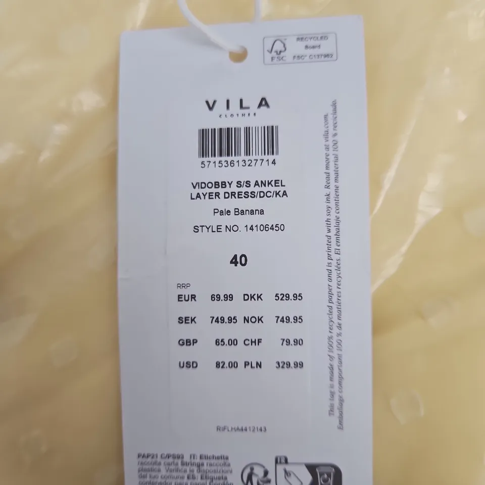 VILA VIDOBBY S/S ANKELLAYER DRESS – PALE BANANA – SIZE 12 UK