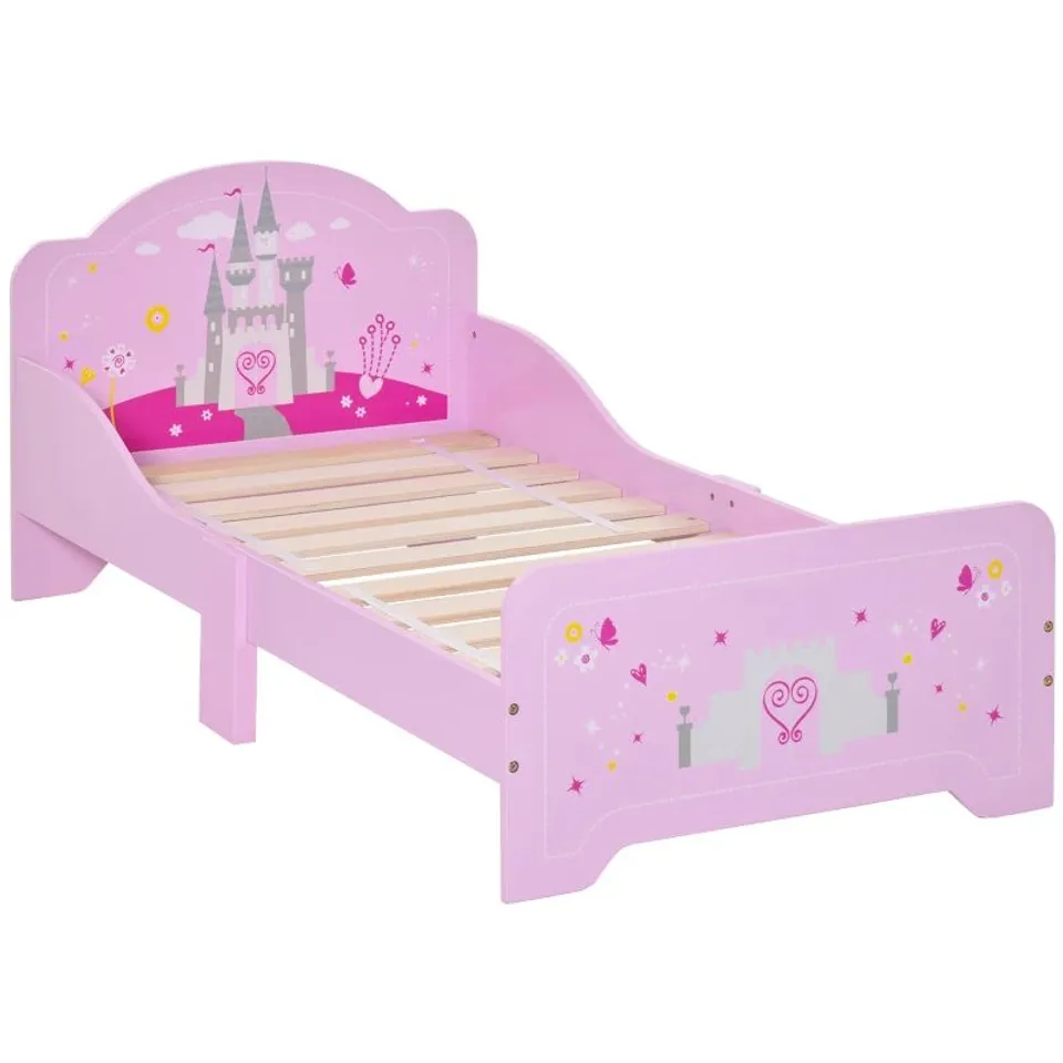 BOXED HOMCOM KIDS BED PRINCESS CASTLE THEME W/ SIDE RAILS SLATS HOME FURNITURE FOR 3 - 6 YRS PINK 143×73×60 CM