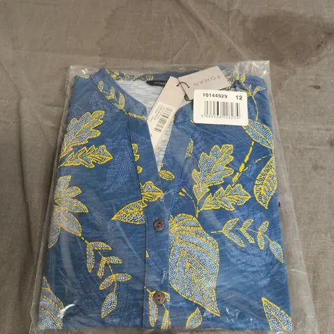 ROMAN UK 12 LEAF PRINT DENIM BLOUSE