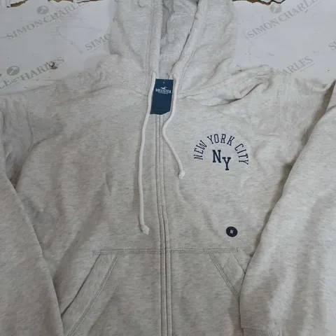 HOLLISTER NEW YORK CITY LIGHT GREY JACKET WITH HOOD - MEDIUM
