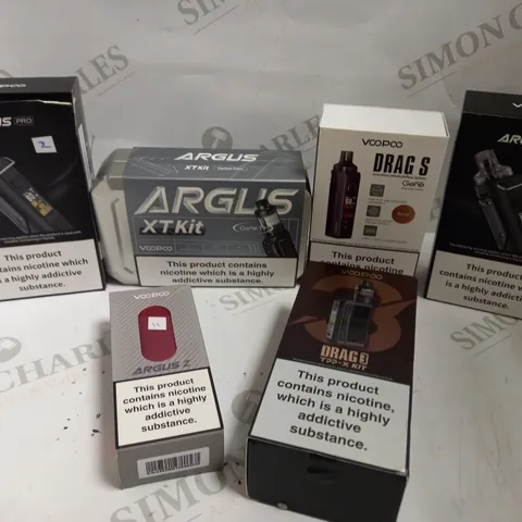 BOX OF APPROX 30 ASSORTED E-CIGARETTE INCLUDING VOOPOO DRAG S SYSTEM, VOOPOO DRAG 3 TPP-X KIT, ARGUS XT KIT