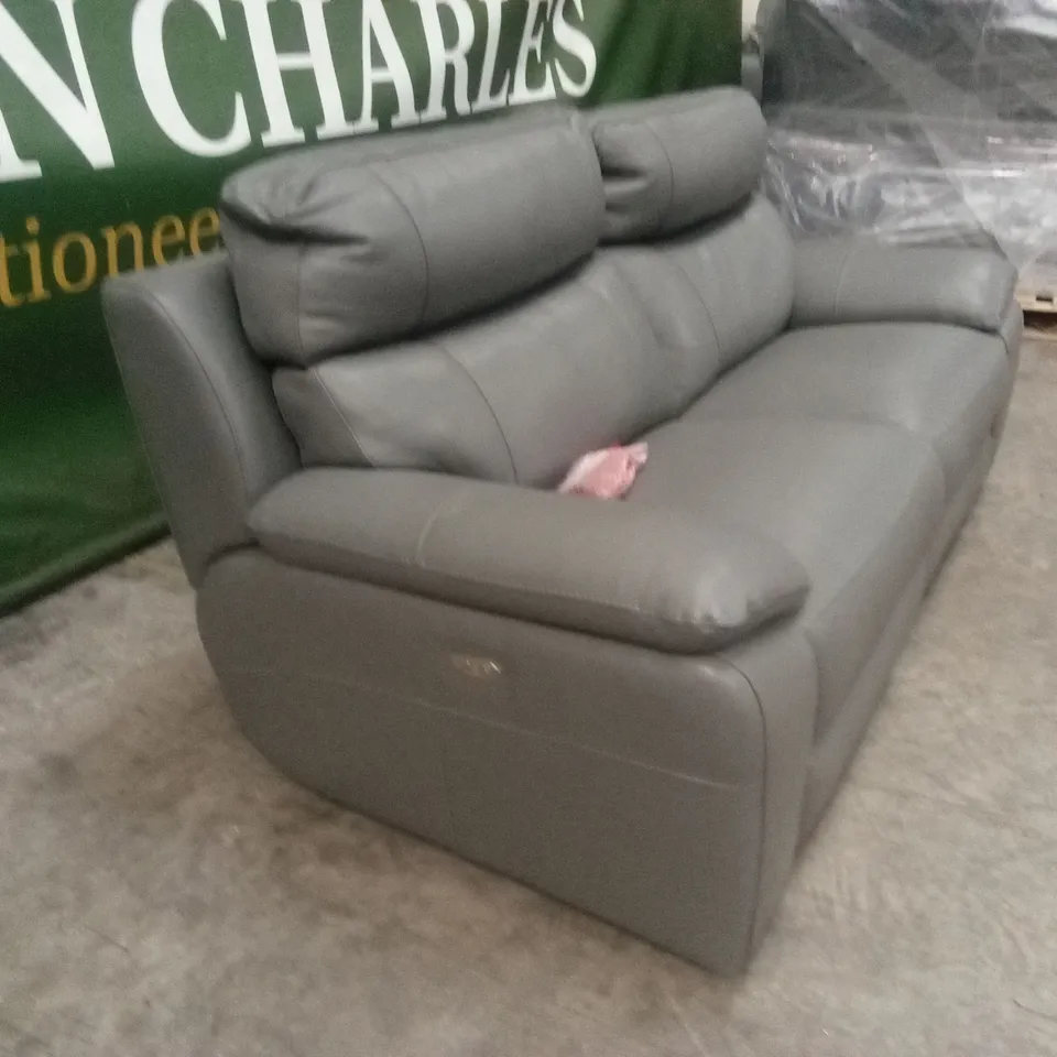 QUALITY DESIGNER ITALIAN MADE PATRIZIO 3 SEATER ELECTRIC RECLINER LEATHER SOFA - GREY