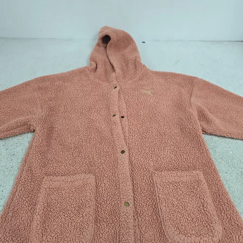 PUMA TEDDY FLEECE HOODED JACKET - PINK SIZE XS