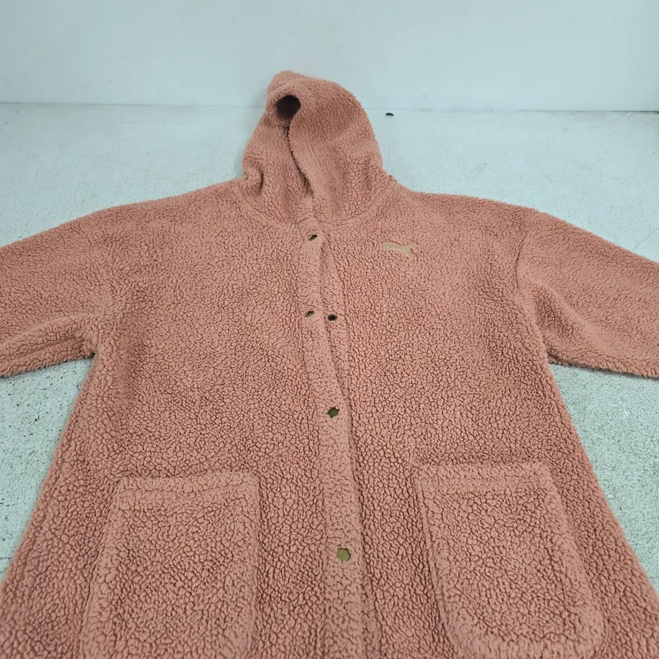 PUMA TEDDY FLEECE HOODED JACKET - PINK SIZE XS