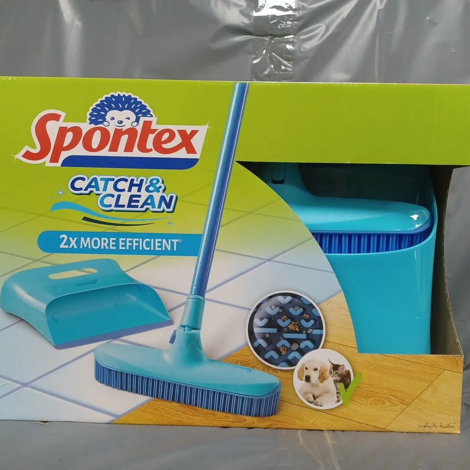 SPONTEX CATCH AND CLEAN BROOM & DUSTPAN SET IN BLUE