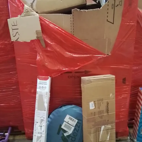 PALLET OF ASSORTED HOUSEHOLD GOODS AND PRODUCTS TO INCLUDE;ANIMAL TRAP,POPUP TENT,RETRACTABLE SAFETY GATE 