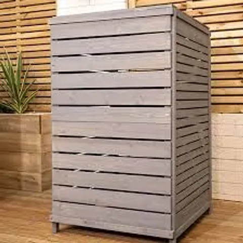 BOXED SAMUEL ALEXANDER 68CM X 1.14M GREY WOODEN OUTDOOR GARDEN WHEELIE BIN STORE STORAGE FOR 1 BIN