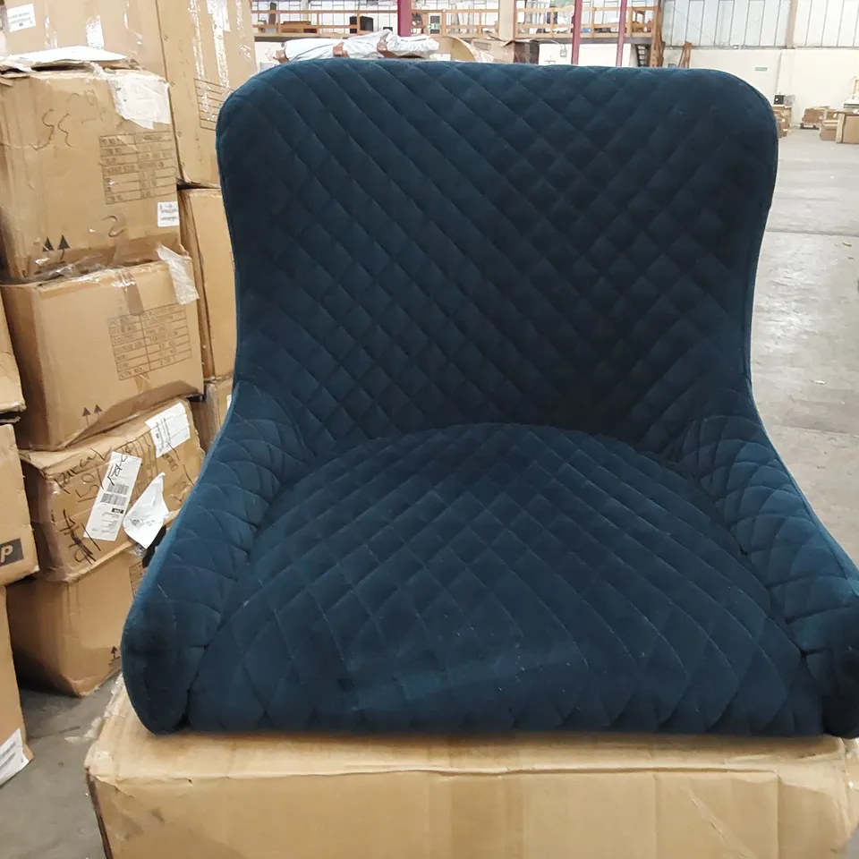 BOXED SET OF 2 DESIGNER BLUE VELVET CHAIRS (1 BOX)