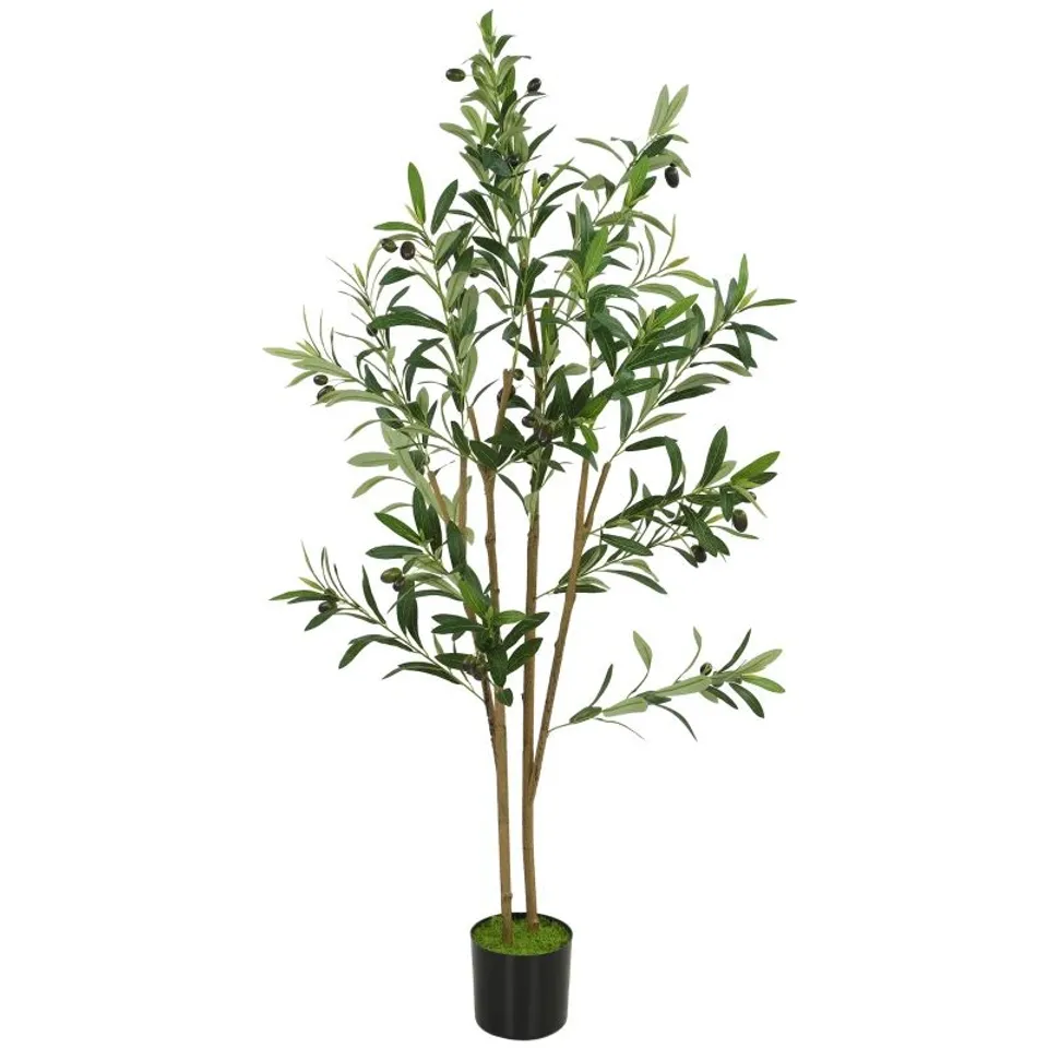 BOXED HOMCOM DECORATIVE ARTIFICIAL PLANT, 120 CM SILK OLIVE TREE WITH 303 LEAVES IN CEMENT POT, FAKE PLANT
