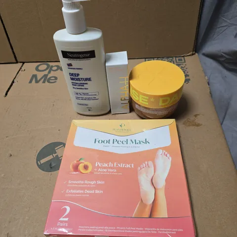 TOTE OF APPROXIMATELY 20 ASSORTED COSMETIC ITEMS TO INCLUDE NEUTROGENA BODY LOTION, DAISE BODY SCRUB, FOOT PEEL MASK ETC