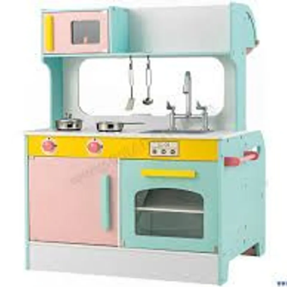 BOXED 2 IN 1 KIDS WOODEN TOY KITCHEN CHILDREN'S ROLE PLAY PRETEND KITCHEN SET GIFT