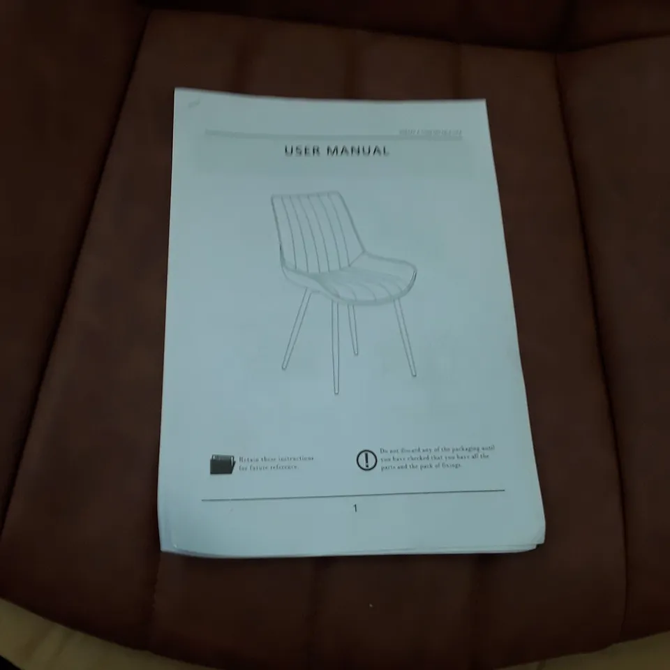 BOXED SET OF 2 UPHOLSTERED FAUX LEATHER DINING CHAIRS - BROWN (1 BOX)
