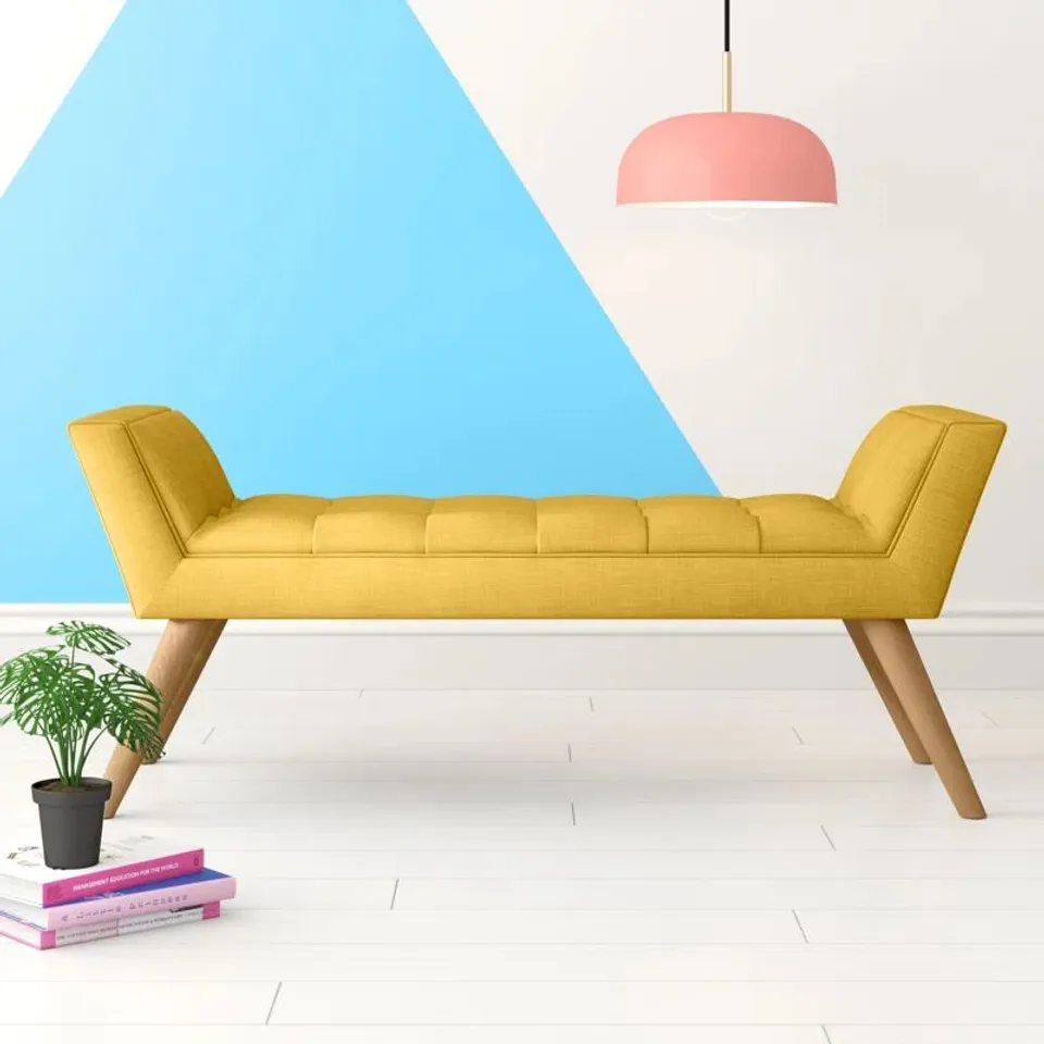 BOXED CAULEY UPHOLSTERED BEDROOM BENCH MUSTARD 