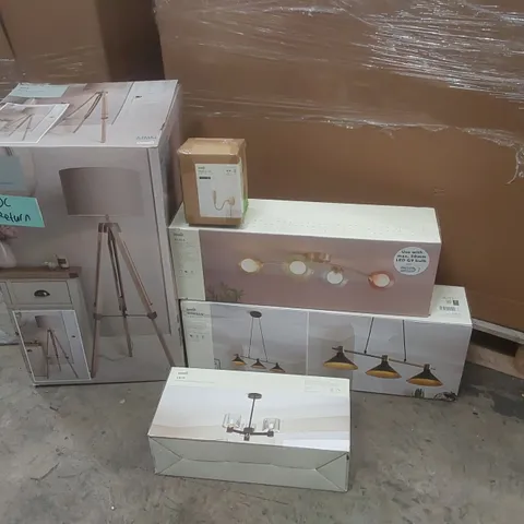 PALLET TO CONTAIN A VERY LARGE QUANTITY OF DESIGNER INDOOR LIGHTING PRODUCTS TO INCLUDE: WALL LIGHT, FLOOR LAMPS, CEILING LIGHTS ECT