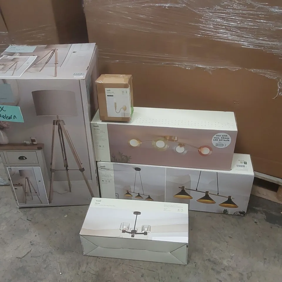 PALLET TO CONTAIN A VERY LARGE QUANTITY OF DESIGNER INDOOR LIGHTING PRODUCTS TO INCLUDE: WALL LIGHT, FLOOR LAMPS, CEILING LIGHTS ECT