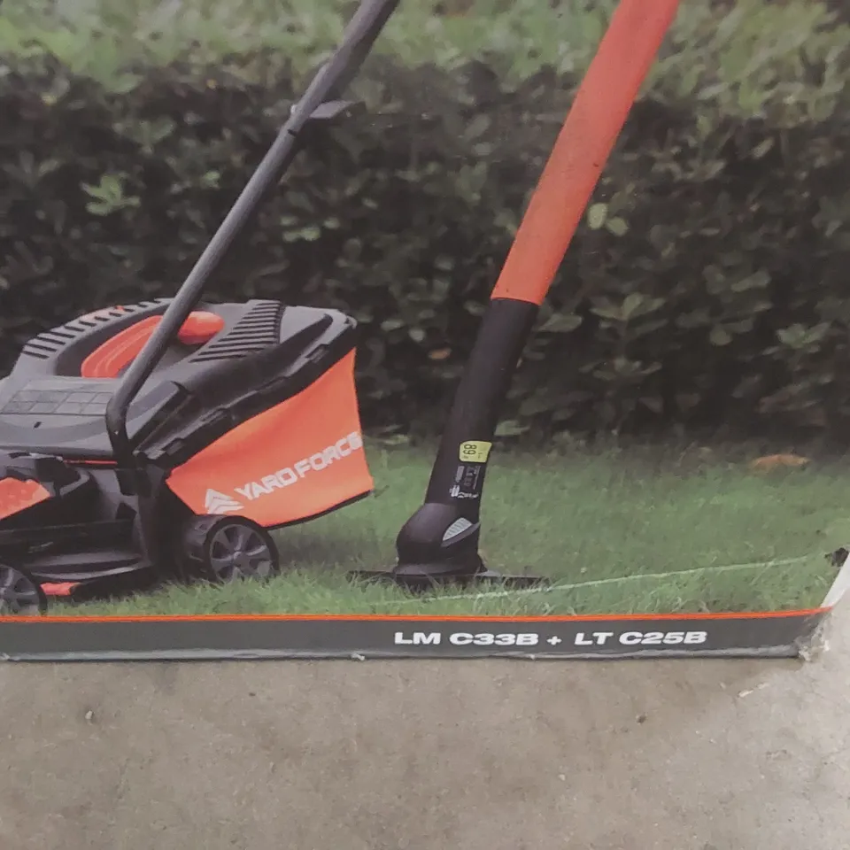 BOXED YARD FORCE CORDLESS LAWNMOWER + GRASS TRIMMER (1 BOX)