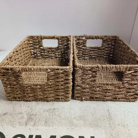 Pair of rectangular woven storage baskets with handles