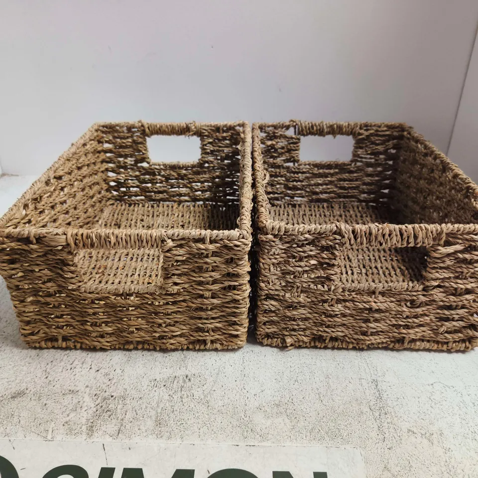 Pair of rectangular woven storage baskets with handles