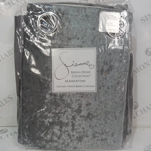 SIENNA HOME COLLECTION MANHATTAN CRUSHED VELVET BAND CURTAINS IN GREY/SILVER COLOUR