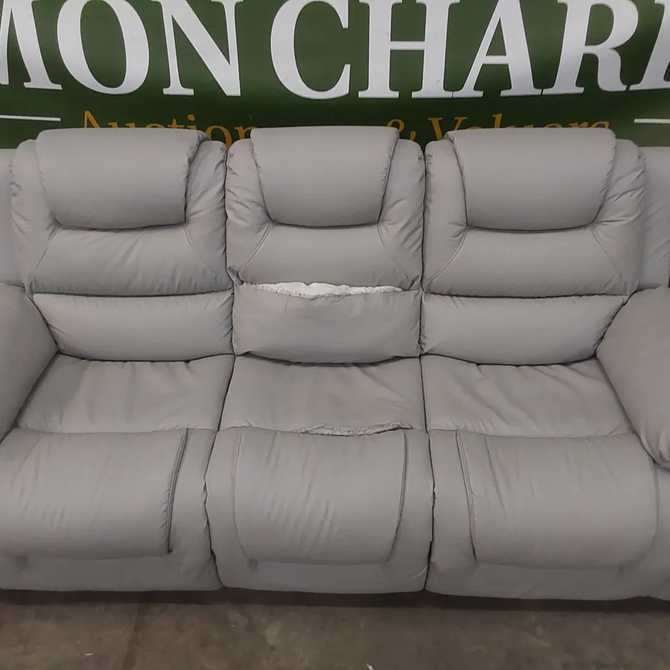 VANCOUVER 3 SEATER MANUAL RECLINER SOFA IN LIGHT GREY PREMIUM FAUX LEATHER 