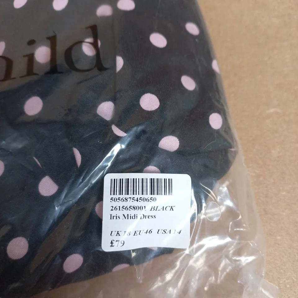 Nobody's Child Iris Midi Dress – Black with Pink Polka Dots, UK 18 (EU 46, USA 14)