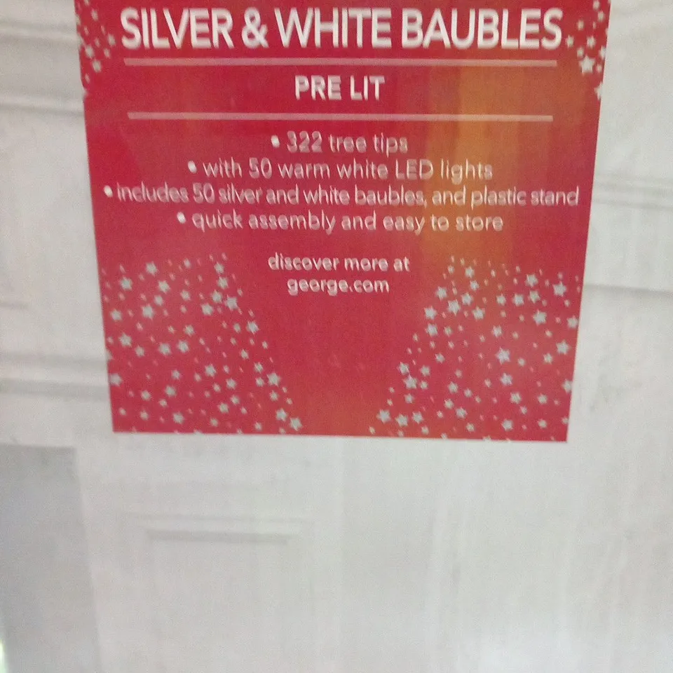 4 BRAND NEW BOXED 5FT POP UP TREE SILVER AND WHITE BAUBLES PRE LIT