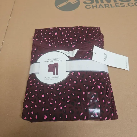 M&S PURE COTTON PYJAMA SET – SHORT SLEEVE LONG LEG, LEOPARD PRINT, UK 8-10