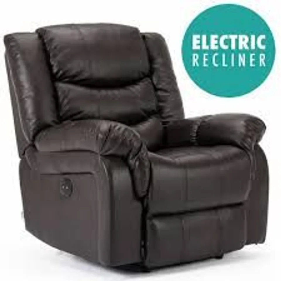 BOXED SEATTLE BROWN FAUX LEATHER MANUAL RECLINING EASY CHAIR (1 BOX) RRP £349.99