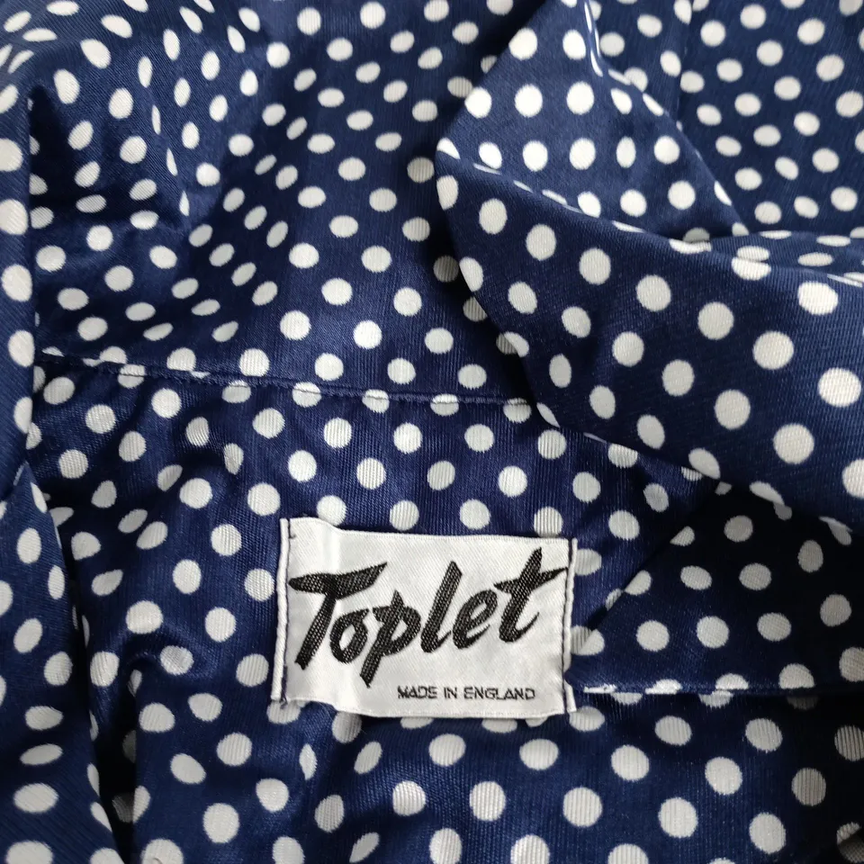 TOPLET NAVY BLUE POLKA DOT DRESS, MADE IN ENGLAND
