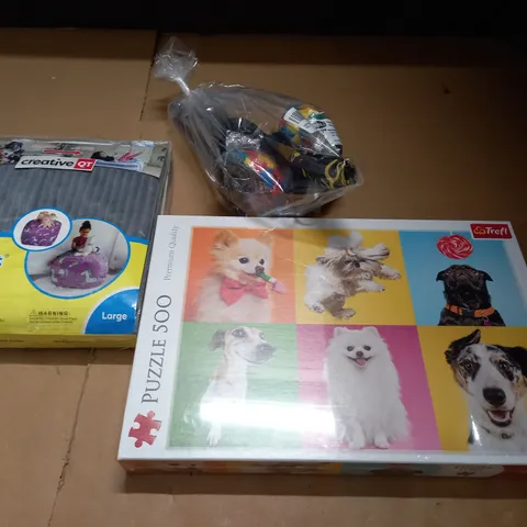 LOT OF 3 ASSORTED KIDS ITEMS TO INCLUDE BEARING DIABOLO, SEALED JIGSAW AND STORAGE BEAN BAG