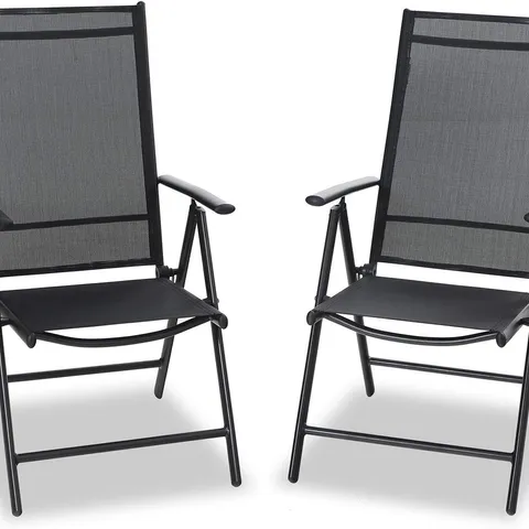 BOXED PHI VILLA FOLDABLE ALUMINUM GARDEN CHAIRS, ADJUSTABLE WITH 7 SEATING POSITIONS - BLACK (1 BOX)