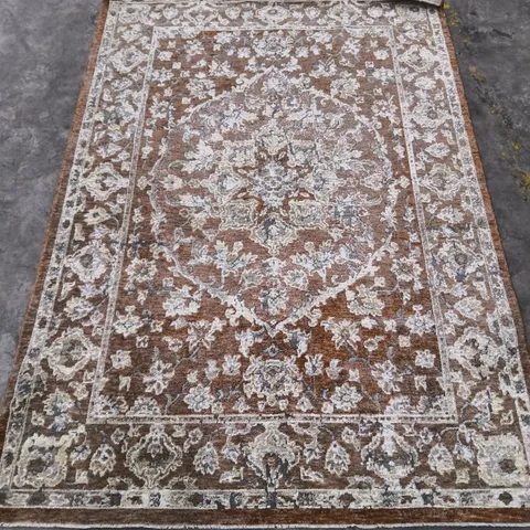 ORIENTAL-STYLE BROWN AREA RUG WITH CREAM FLORAL PATTERN (155X230CM)
