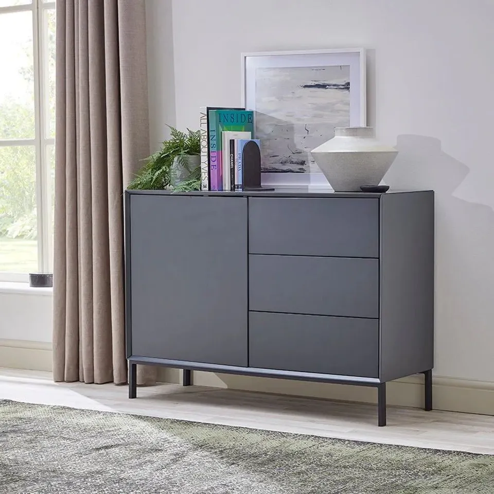 BOXED NOVA SMALL SIDEBOARD WITH DRAWERS - CHARCOAL (1 BOX)