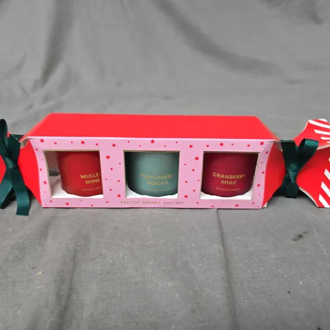 4 X BOXED FESTIVE DRINKS 3 VOTIVE CRACKER SET