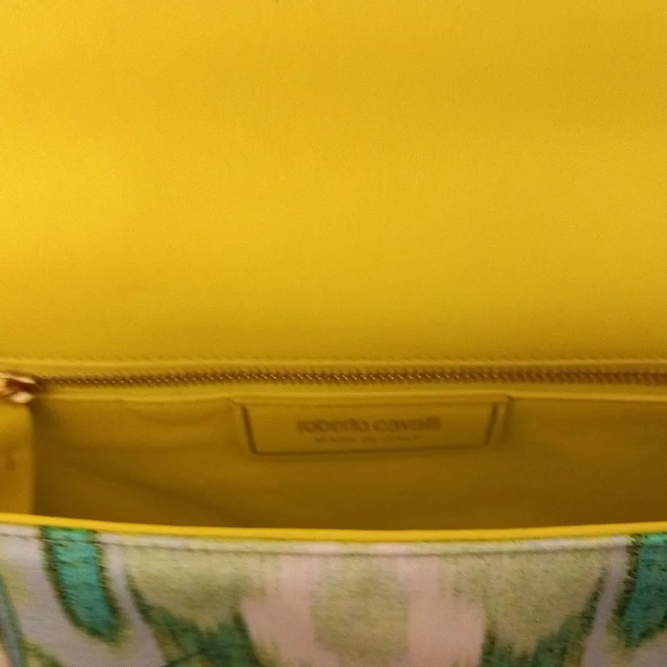 ROBERTO CAVALLI GREEN YELLOW FABRIC SHOULDER BAG
