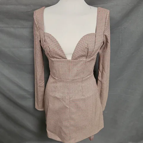 BOXED HOUSE OF CB ANGELIE DRESS IN BROWN CHECK SIZE S/A-C CUP