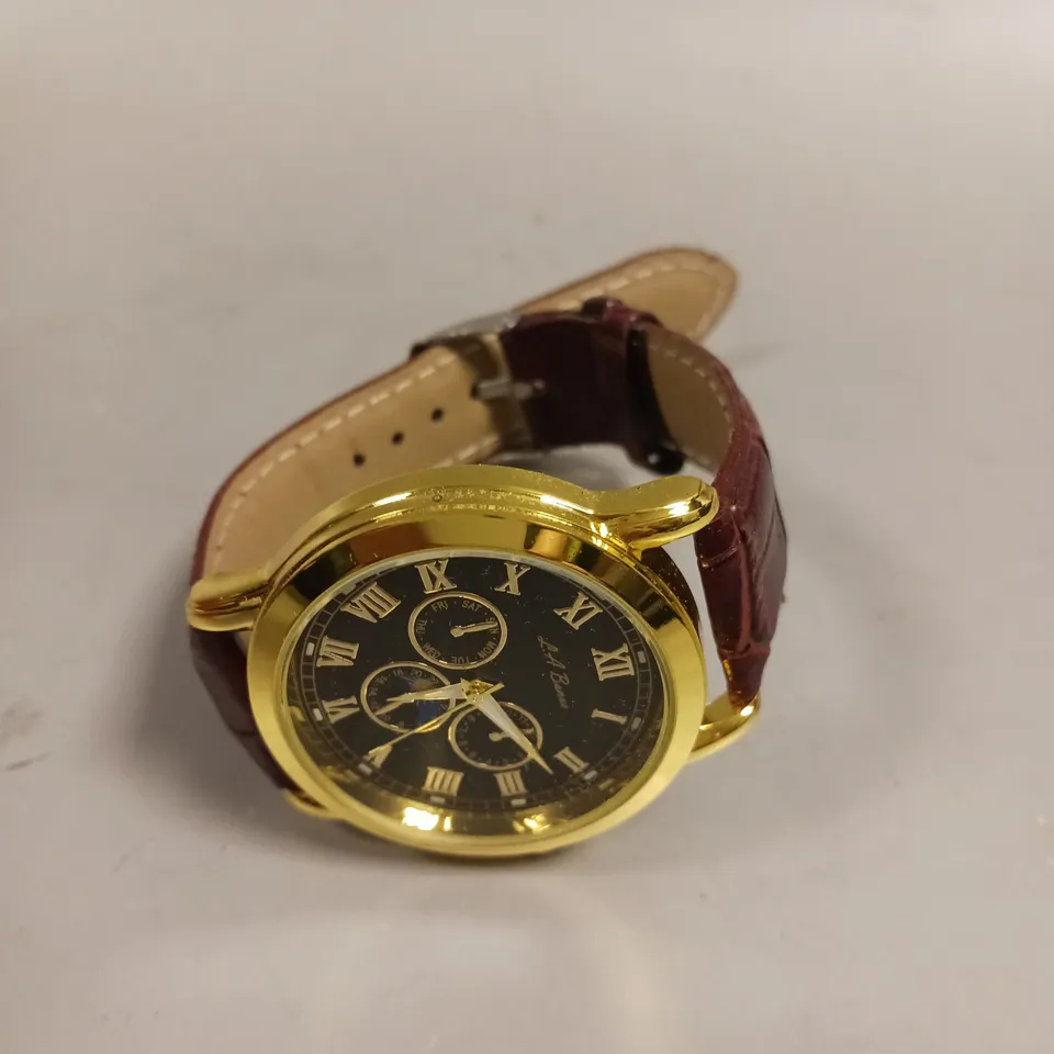 MENS LA BANUS WATCH – GOLD COLOUR CASE – LEATHER STRAP