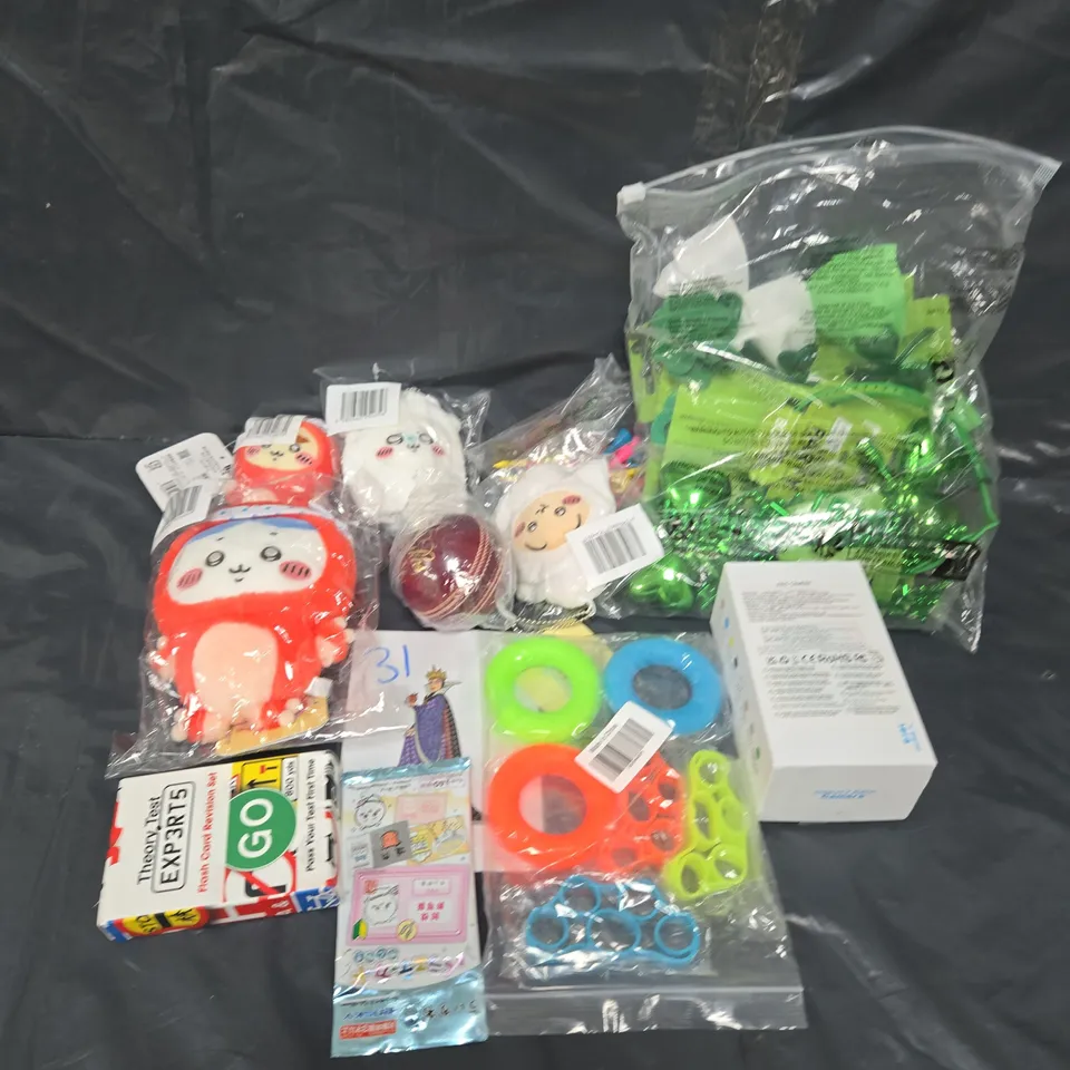 APPROXIMATELY 15 ASSORTED TOYS & GAMES TO INCLUDE TEDDIES, CRICKET BALLS AND CARD GAMES