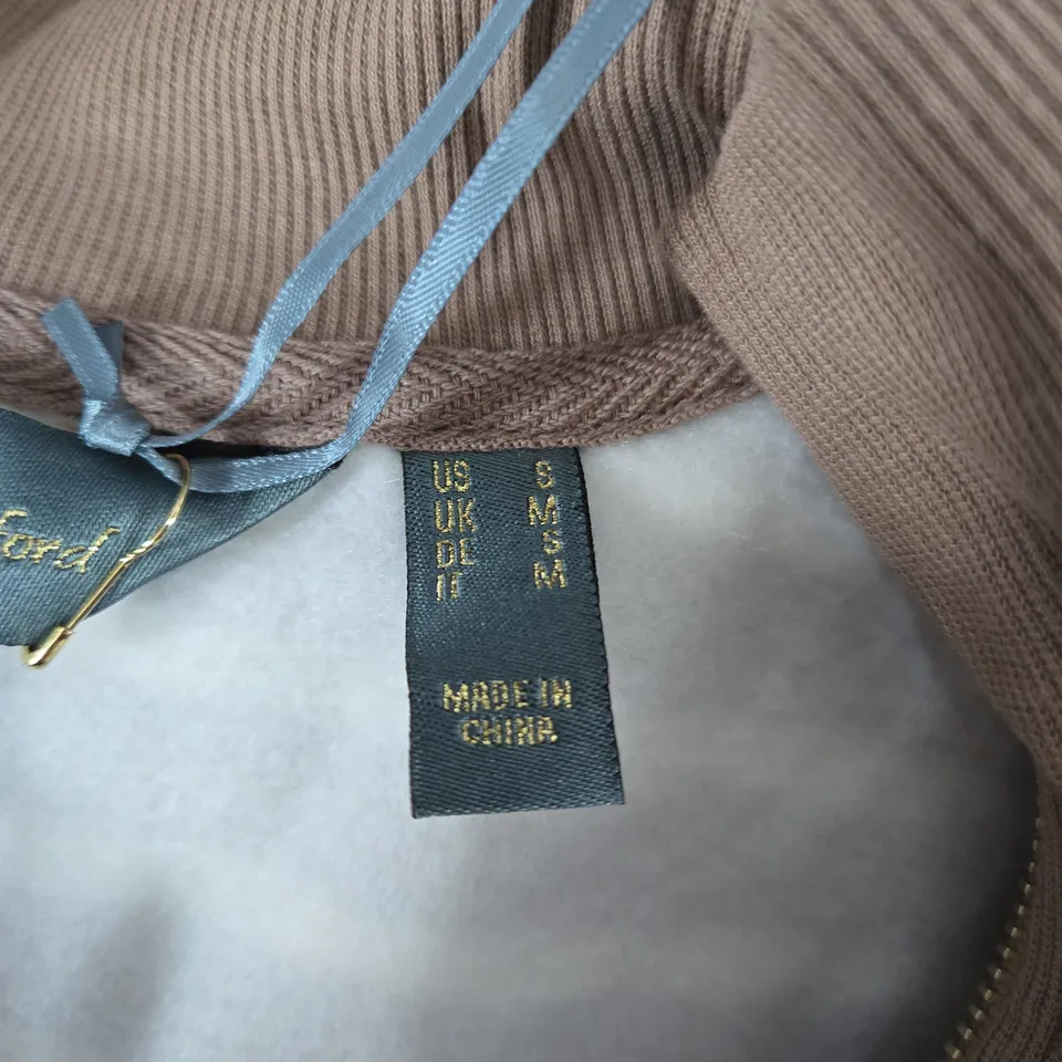 RUTH LANGSFORD STRIPED ZIP-FRONT KNIT JUMPER – BROWN & CREAM  UK M