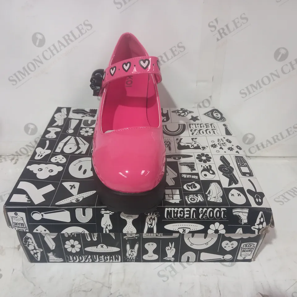 BRAND NEW BOXED PAIR OF KOI VEGAN LEATHER YAMI MARY JANES SHINJI SKULL EDITION SHOES IN PINK UK SIZE 8
