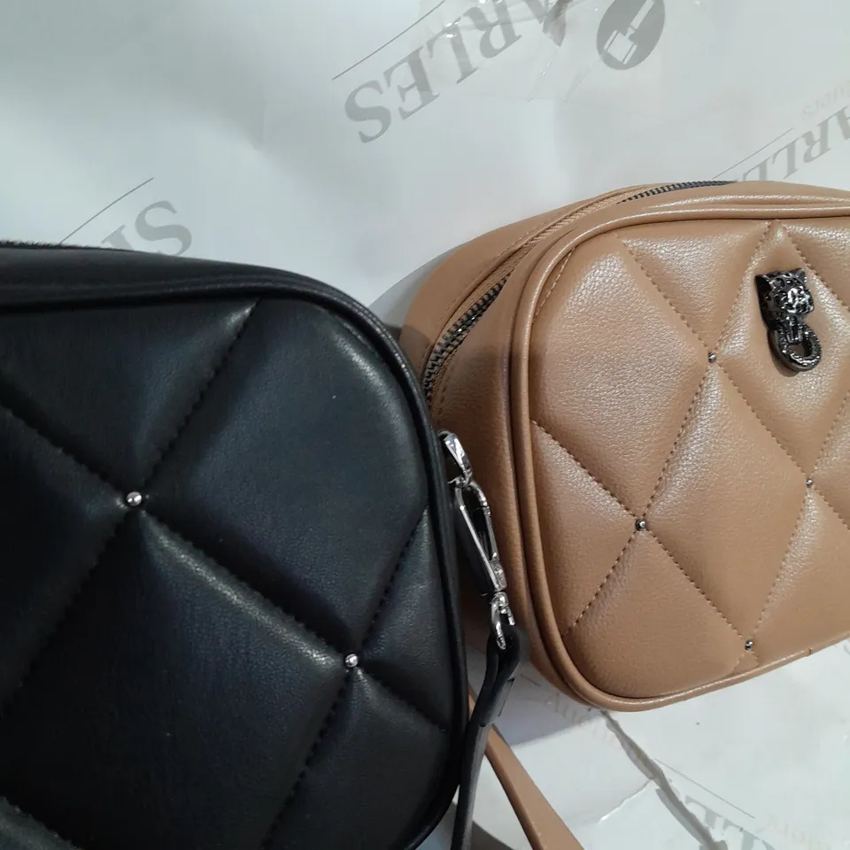 2 X MODA FAUX LEATHER HANDBAGS IN BLACK & TAN 