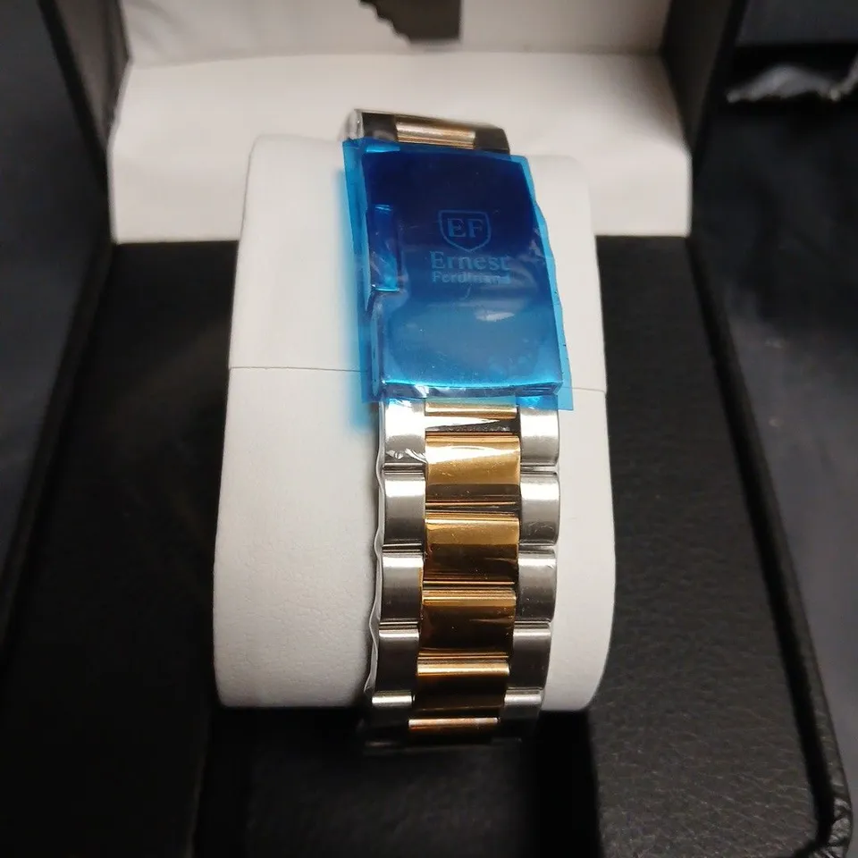 ERNEST FERDINAND EF WATCH – TWO-TONE STAINLESS STEEL, GREEN WORLD-TIME DIAL