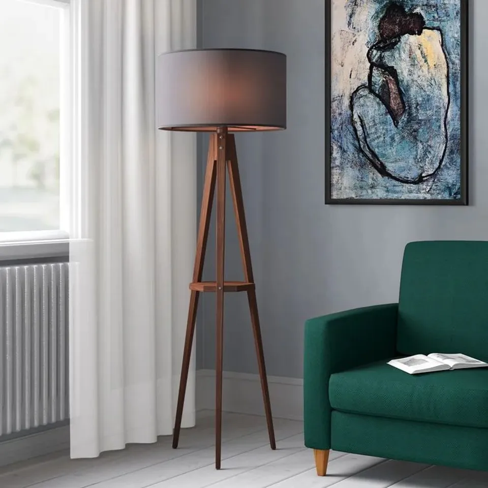 BOXED SAVANNAH 153 CM TRAY TABLE FLOOR LAMP SHADE IN GREY