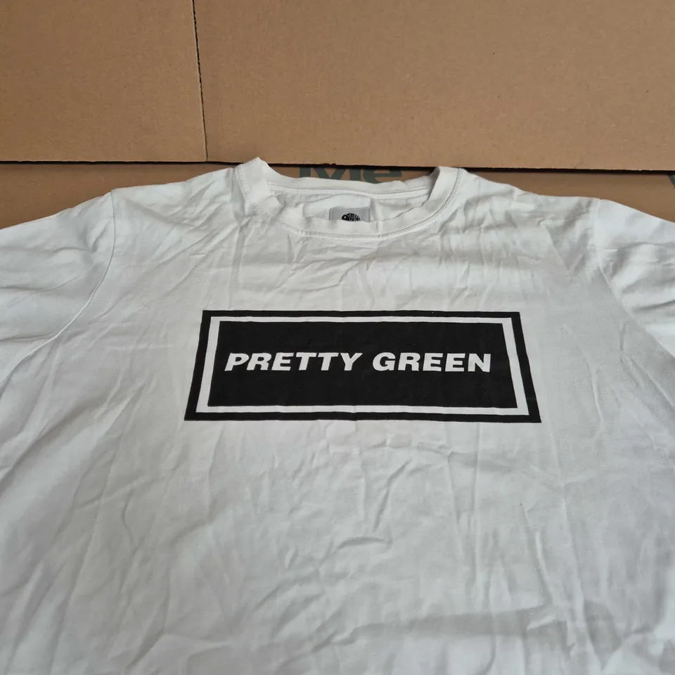 PRETTY GREEN WHITE T-SHIRT WITH BLACK CHEST LOGO - SIZE XL