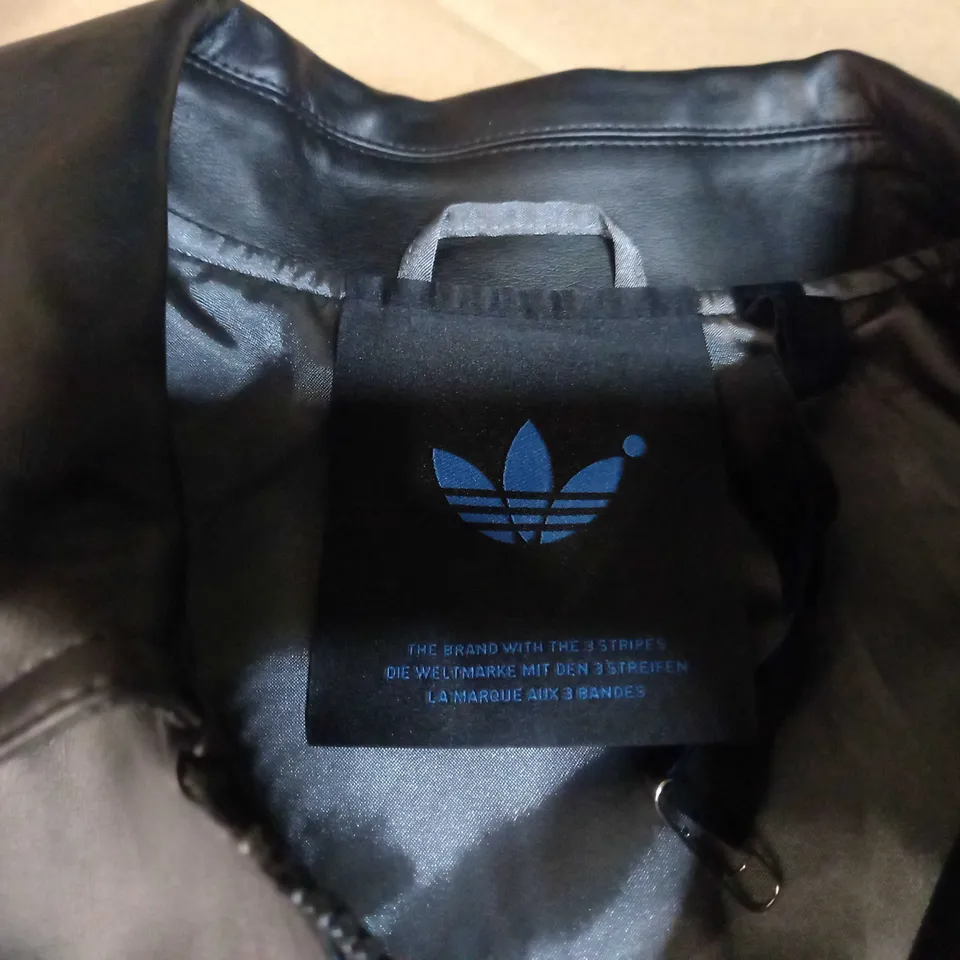ADIDAS BLACK FAUX LEATHER JACKET - SIZE 10